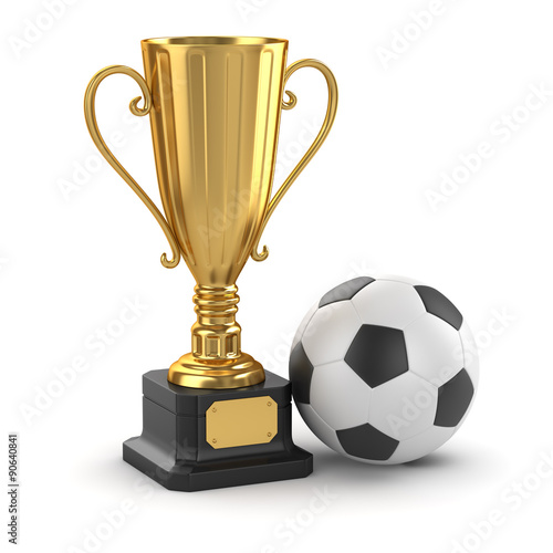Golden cup and soccer ball
