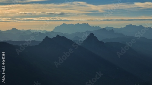 Mythen and other mountains at sunrise
