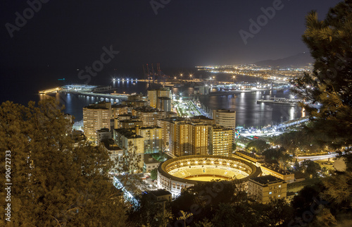 Aerial cityscape at night, Malaga