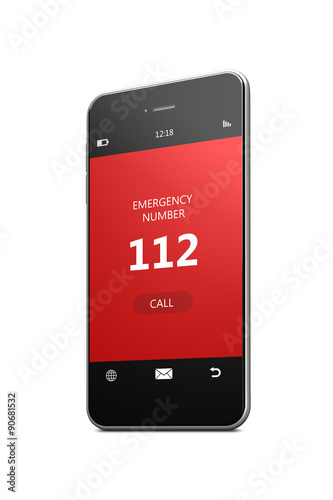 mobile phone with 112 emergency number over white