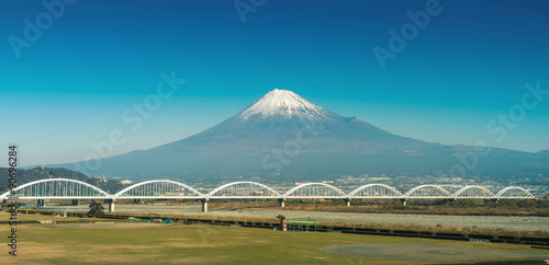 mountain fuji and fuji river from shizuoka prefecture