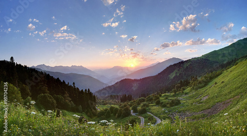 Sunset in the mountains of the Caucasus. Sochi