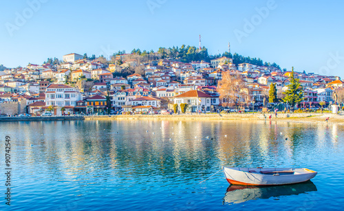 historical part of unesco listed town ohrid is located next to the ohrid lake and spread all over the hill with fortress of tzar samuel at the top.