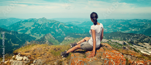 Woman Enjoying the View of Mountain Landscape