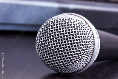 Microphone on black table