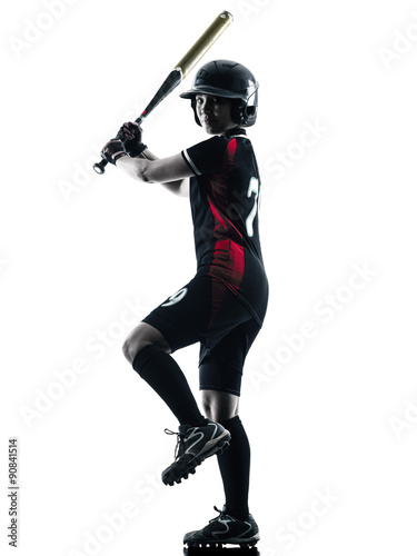 woman playing softball players silhouette isolated