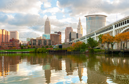 Cleveland Ohio as seen from the west bank of the Cuyahoga River