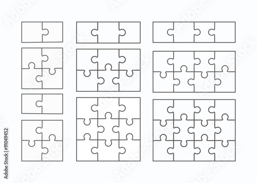 Jigsaw puzzle vector flat blank templates set