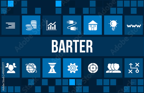 Barter concept image with business icons and copyspace.