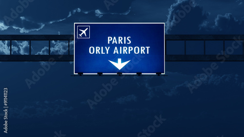 Paris Orly France Airport Highway Road Sign at Night