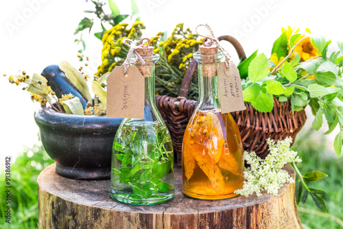 Healthy tincture with herbs and alcohol