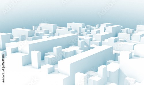 Abstract white schematic 3d cityscape, blue toned