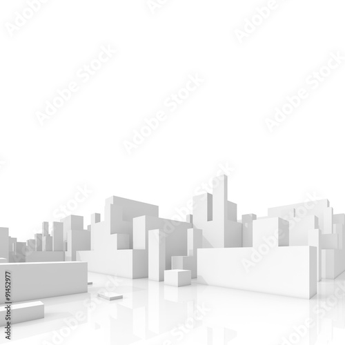 Abstract schematic 3d cityscape isolated on white