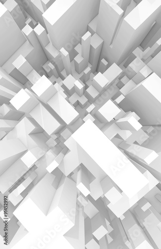 Abstract schematic white 3d cityscape, top view