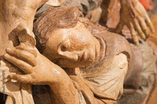 Banska Stiavnica - detail of carved statue of Pieta (Mary of Magdala) 