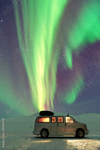 Van under the Aurora Borealis