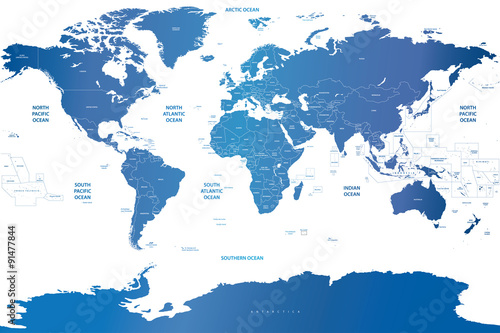political world map in soft blue gradient color palette