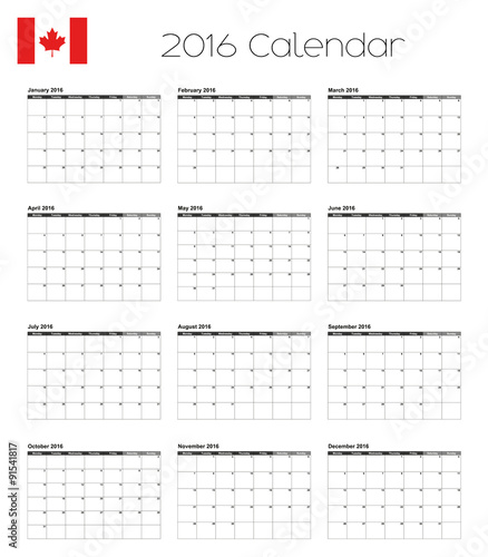 2016 Calendar with the Flag of Canada