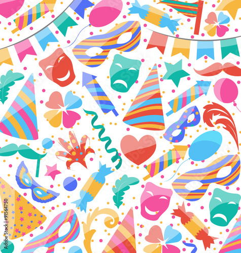 Festive wallpaper with carnival and party colorful icons and obj