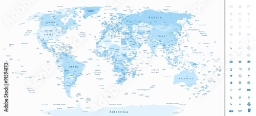 Detailed World Map blue colors