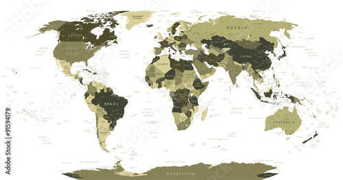 Detailed World Map in camouflage colors