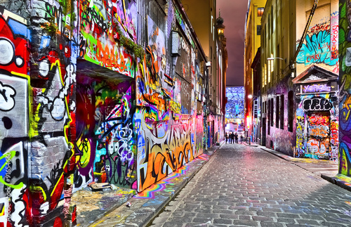 Widok kolorowe graffiti grafika na Hosier Lane w Melbourne