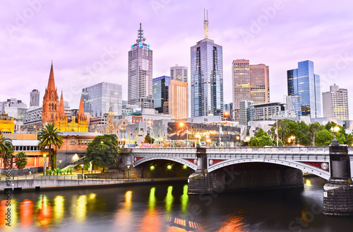 View of Melbourne skyline at dusk