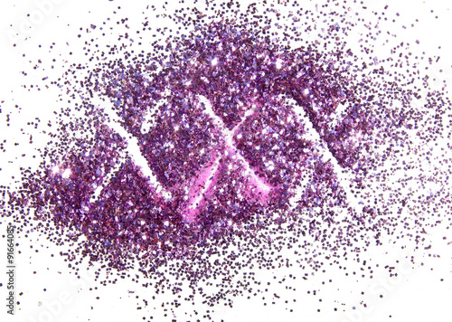 XXX, on purple glitter sparkles on white background, sign, logo, symbol 