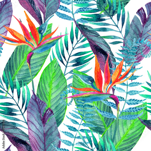 Tropical leaves seamless pattern. Floral design background.