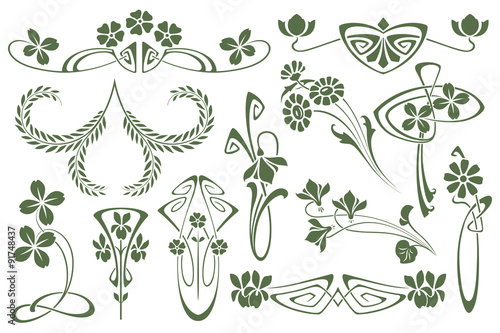 Vector set flower vignette on different versions