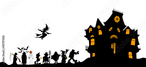 halloween walk with haunted house