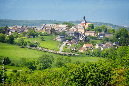 Landscape of Calvados, view of the village of Beaumont en Auge in Normandy, France