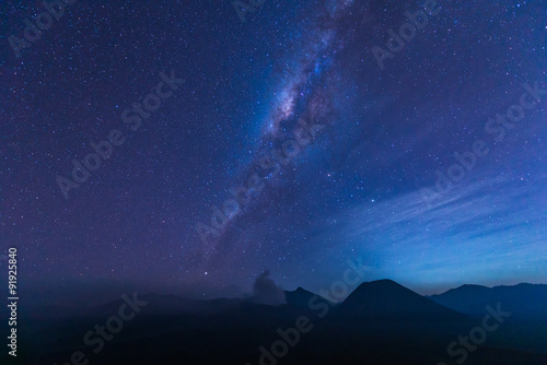 The Milky Way over the bromo volcano
