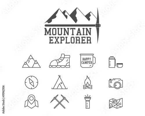 Camping mountain explorer camp badge, logo template. Travel