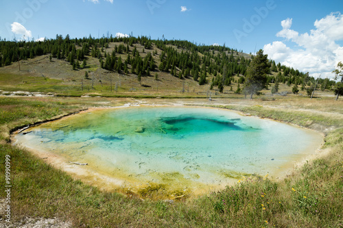 Colorful Thermal Pool and Geyser at yellowstone National Park, Wyoming, United States