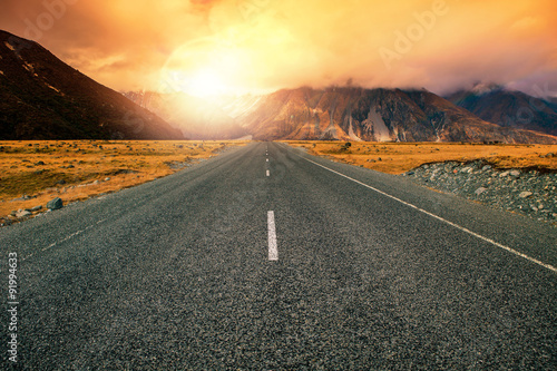 beautiful land scape of asphalt highways perspective to sun set