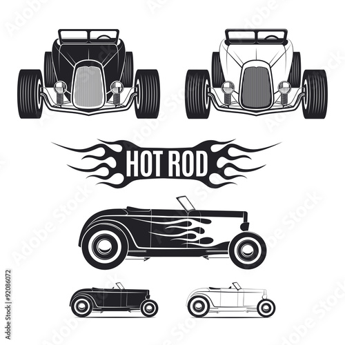 Hot rod car tamplates for icons and emblems isolated on white background. 