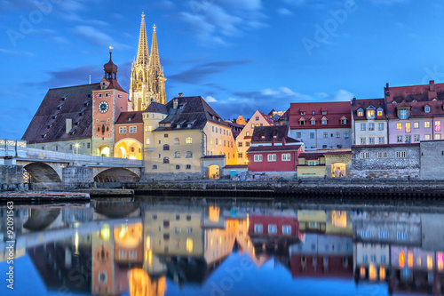 Historical Stone Bridge and Bridge tower in Regensburg
