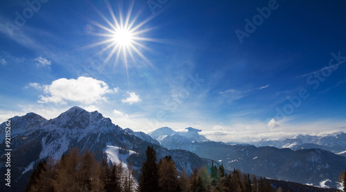 Beautiful vista over the Italian alps on a sunny day 