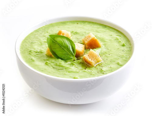 bowl of broccoli and green peas cream soup