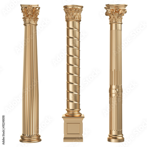 Golden columns isolated on white background