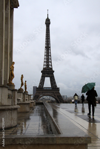 View of the Eiffel Tower in Paris in a rainy day, Paris, France