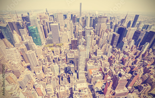 Retro stylized aerial view of Manhattan, New York, USA.