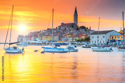 Beautiful sunset with Rovinj harbor,Istria region,Croatia,Europe
