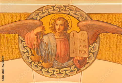 Vienna - fresco of angel with the Decalogue - Muttergotteskirche