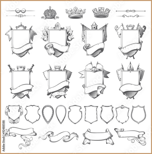 Vector heraldic element collection and Coat of arms template