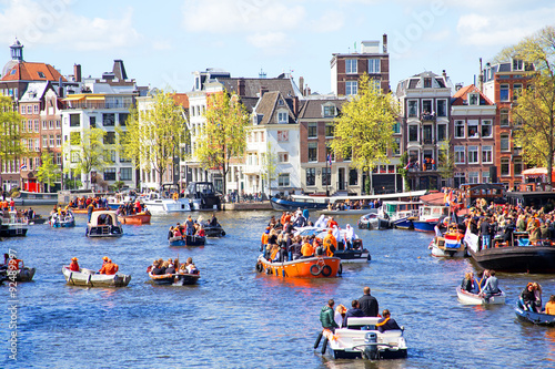 AMSTERDAM - APR 27: People celebrating Kings Day in Amsterdam on