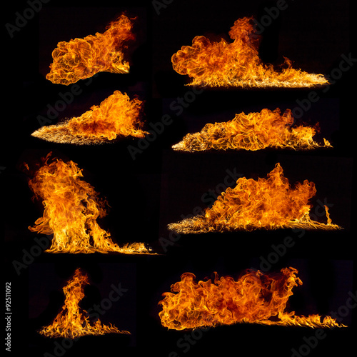 High resolution fire collection on black background