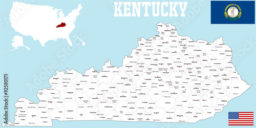 A large and detailed map of the State of Kentucky with all counties and county seats.