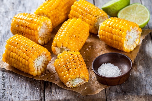 Grilled sweet corn with salt and lime